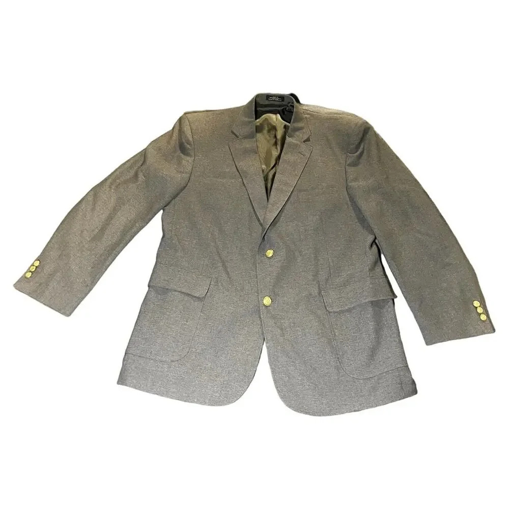 David Taylor Gold Button Hopsack Solid Gray Blazer Sport Coat Jacket 44L Long